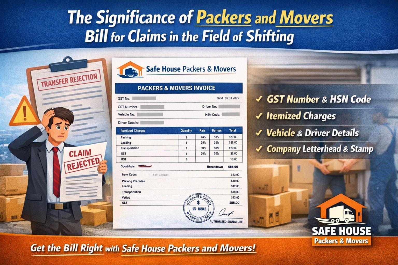 Packers and Movers Bill for Claims